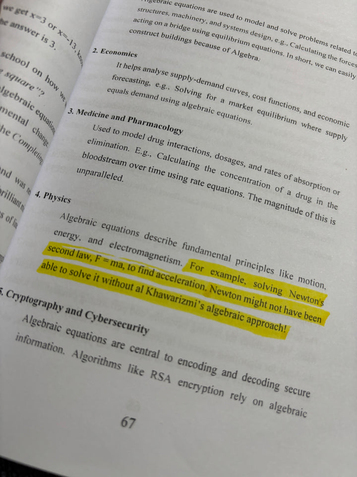 Page 67: why Newton's second law rests on al-Khwarizmi's algebra.