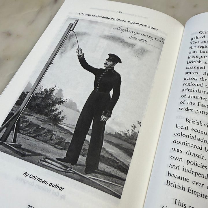A Russian soldier lighting a Congreve rocket, a design copied from Tipu's rockets.